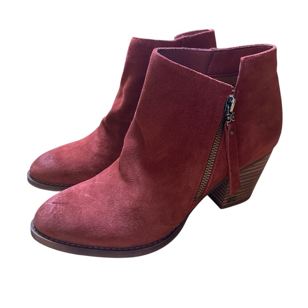 Sam Edelman | Size 8.5 Macon Red Suede Leather Block Heel Ankle Boots Western